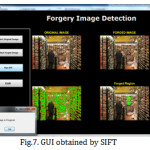 Fig.7. GUI obtained by SIFT  Table1. Result Table for Image 1