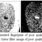 Figure 12.Segmented fingerprint of poor quality image taken from DB2 and Gabor filter image of poor quality