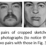 Fig. 7.  Two pairs of cropped sketches and their corresponding photographs (to notice the difference, compare the two pairs with those in Fig. 3)